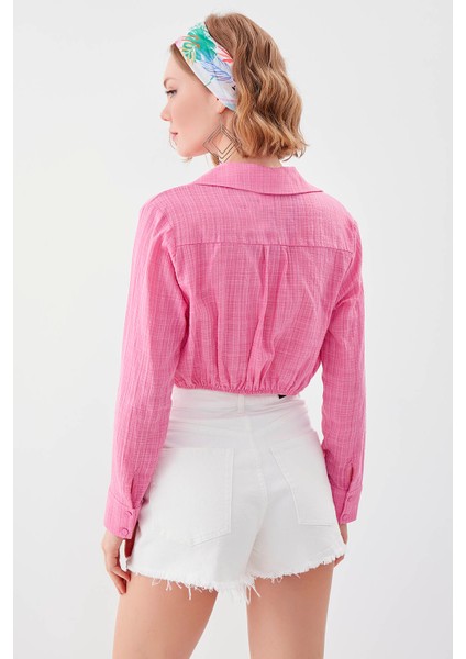 Beli Halka Detaylı V Yaka Lastikli Crop Bluz indirimleri