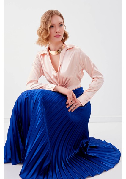 Bel Kısmı Detaylı Crop Saten Bluz fiyatları