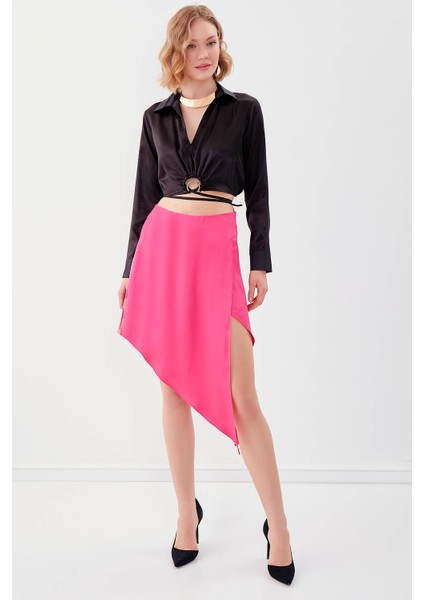 Bel Kısmı Detaylı Crop Saten Bluz