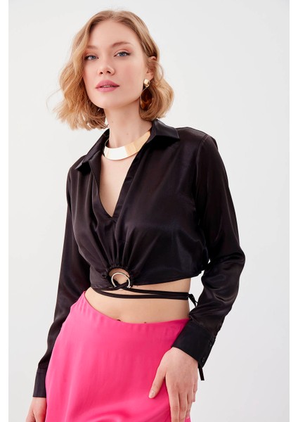 Bel Kısmı Detaylı Crop Saten Bluz fiyatları