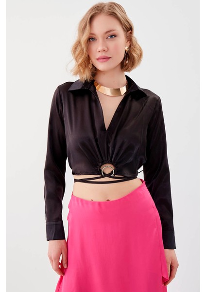 Bel Kısmı Detaylı Crop Saten Bluz fırsatları