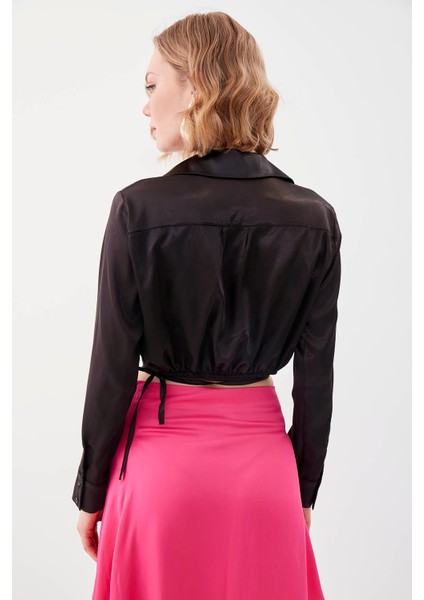 Bel Kısmı Detaylı Crop Saten Bluz indirimleri