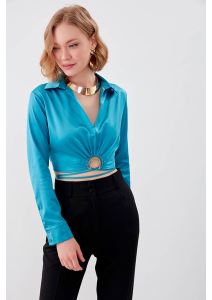 Bel Kısmı Detaylı Crop Saten Bluz fırsatları