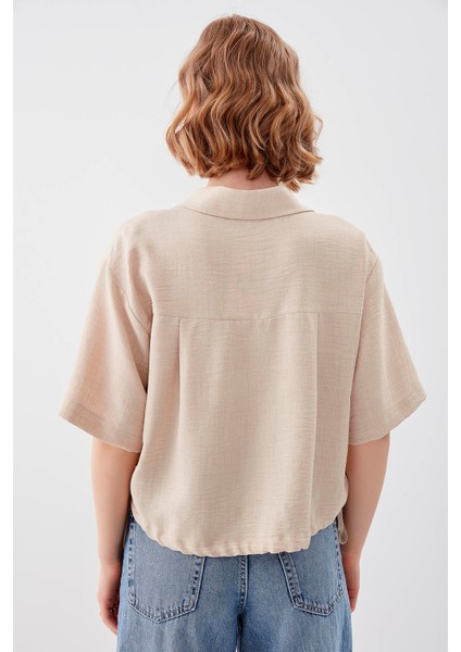 Beli Lastikli Tek Cep Crop Gömlek
