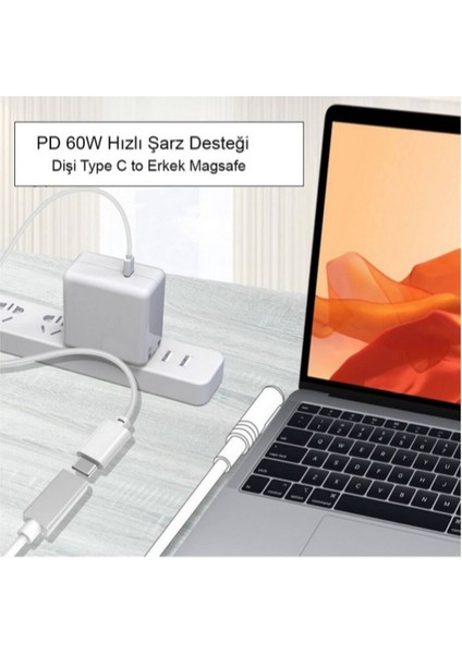 Type C Dişi To Magsafe 1 L Tip 60W Macbook Pro Macbook Air Uyumlu Çevirici Kablo 25CM