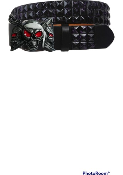 Kovboy Tokalı Gothic Punk Metallica Tarzı Zımbalı Kuru Kafa Kemer