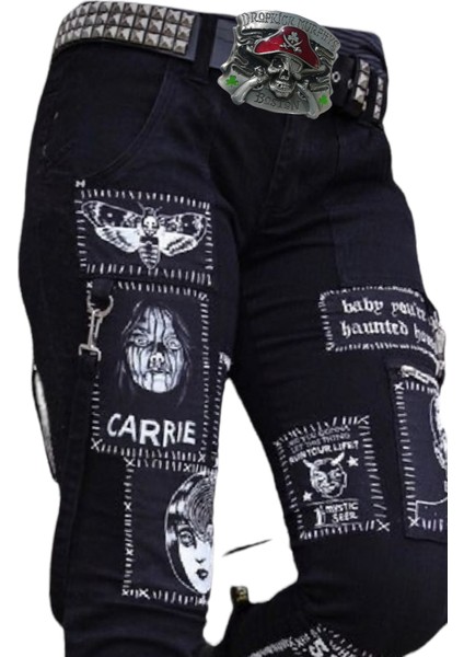 Kovboy Tokalı Gothic Punk Metallica Tarzı Zımbalı Kuru Kafa Kemer