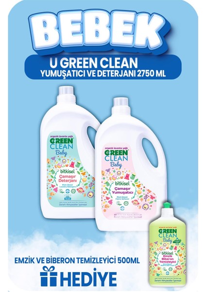 U Green Clean Bebek Çamaşır Deterjanı ve Yumuşatıcı 2750 ml + Emzik Temizleyici