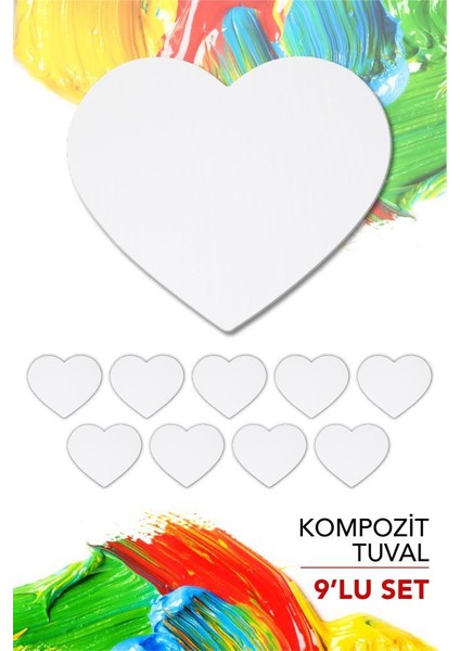 20 cm Kalp Pres Kompozit Tuval 9'lu Set