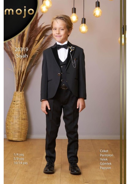 Erkek Çocuk1-14 Yaş Kadife Yaka Damatlık Set 20319 Siyah