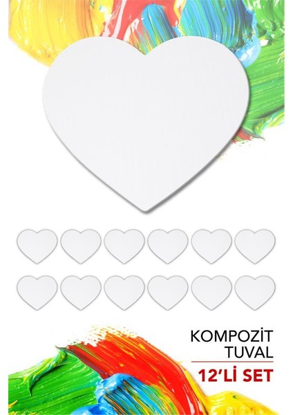 20 cm Kalp Pres Kompozit Tuval 12'li Set