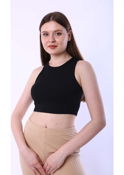 Kadın Crop Siyah Raporlu Kaşkorse modelleri