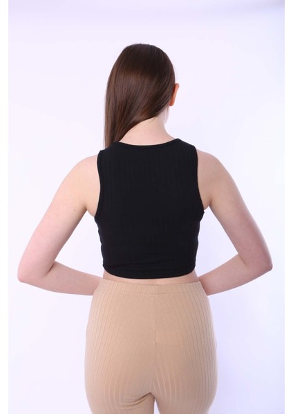 Kadın Crop Siyah Raporlu Kaşkorse indirimleri