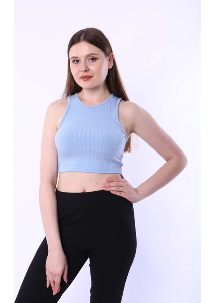 Kadın Crop Bebek Mavisi Raporlu Kaşkorse