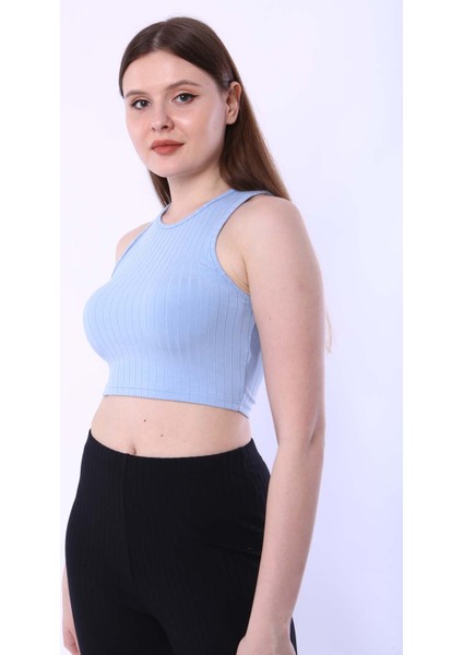 Kadın Crop Bebek Mavisi Raporlu Kaşkorse modelleri