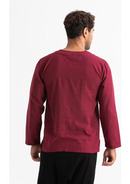 Büyük Beden Uzun Kol Şile Bezi Bisiklet Yaka Yazlık Tshirt Koyu Bordo 3068