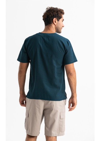 Kısa Kol Şile Bezi Zımbalı Erkek Tshirt Koyu Petrol 3069