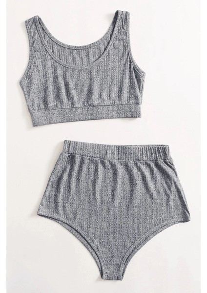 Kadın Antrasit Kaşkorse Kumaş Yüksek Bel Iç Çamaşır Takımı D50010 fiyatları