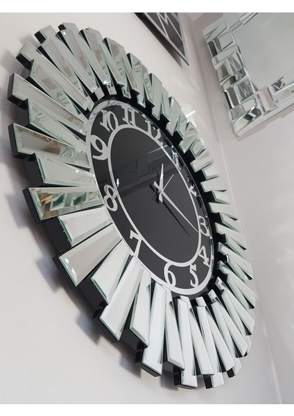 Güneş Silver Latin Black Model Gümüş Siyah Renk 85 Cm Dekoratif Aynalı Duvar Saati fiyatları