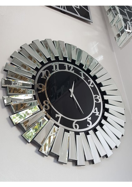 Güneş Silver Latin Black Model Gümüş Siyah Renk 85 Cm Dekoratif Aynalı Duvar Saati fırsatları