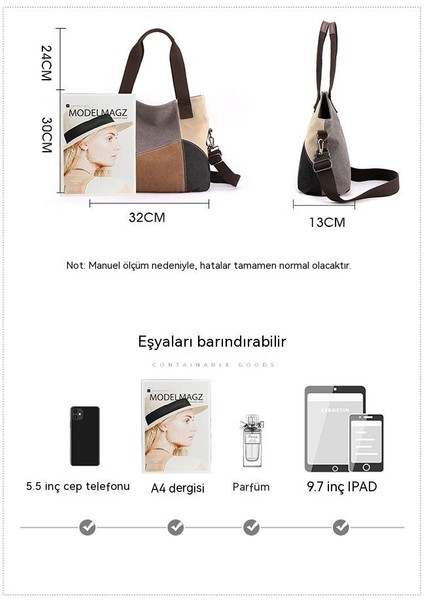 Kanvas Çanta, Tek Omuzlu Çapraz Çanta, Büyük Kapasiteli Tote Çanta, Kadın El Çantası (Yurt Dışından)