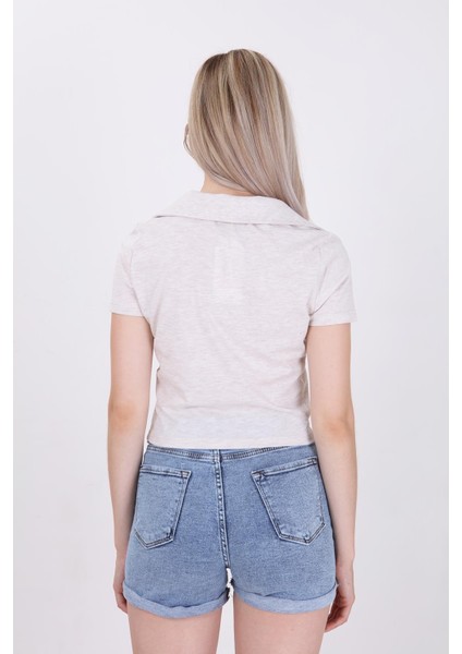 Polo Yaka Pamuk Crop Tshirt