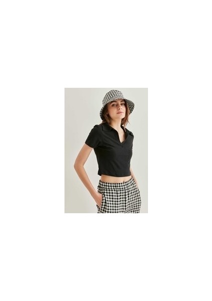 Polo Yaka Pamuk Crop Tshirt