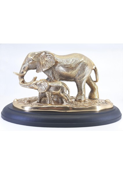 Ahşap Kaide Üzeri Pirinç Fil ve Yavrusu fiyatları