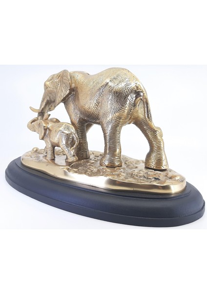 Ahşap Kaide Üzeri Pirinç Fil ve Yavrusu modelleri
