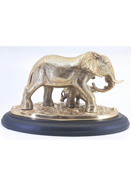 Ahşap Kaide Üzeri Pirinç Fil ve Yavrusu fırsatları