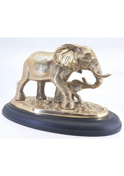 Ahşap Kaide Üzeri Pirinç Fil ve Yavrusu indirimleri