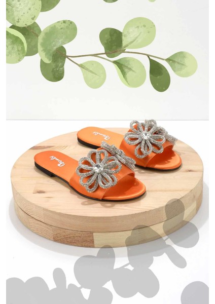 Turuncu Saten Kadın Terlik