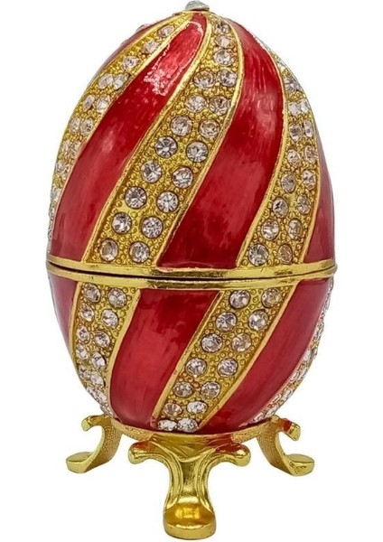 Faberge Yumurta Swarovski Taşlı Lüks Mücevher Kutusu Sarı Kırmızı 10CM Hediyeli