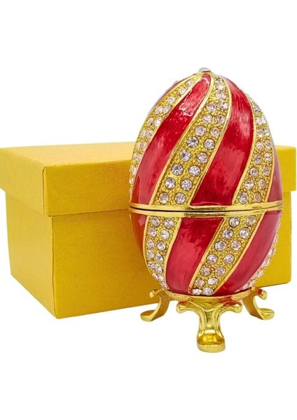 Faberge Yumurta Swarovski Taşlı Lüks Mücevher Kutusu Sarı Kırmızı 10CM Hediyeli fiyatları