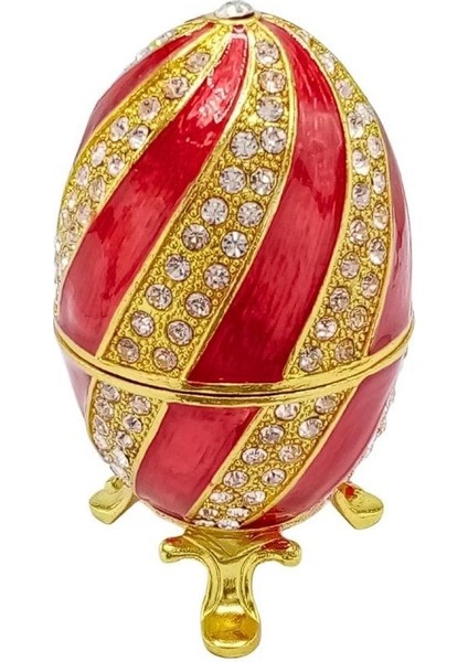 Faberge Yumurta Swarovski Taşlı Lüks Mücevher Kutusu Sarı Kırmızı 10CM Hediyeli modelleri