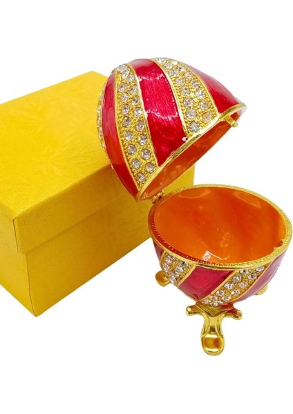 Faberge Yumurta Swarovski Taşlı Lüks Mücevher Kutusu Sarı Kırmızı 10CM Hediyeli fırsatları