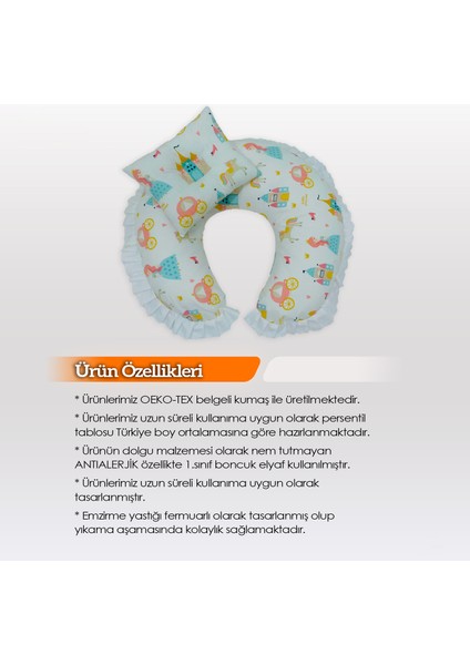 Emzirme Yastığı Minderi -%100 Pamuk-Dinazor Desen Fırfırlı