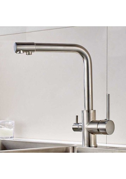 Inox Arıtmalı Mutfak Bataryası 3 Yollu Dual Flow