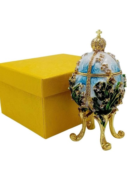 Faberge Yumurta Swarovski Taşlı Lüks Mücevher Kutusu Mavi Yeşil 12CM Hediyeli fiyatları