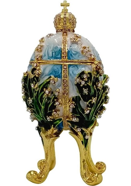 Faberge Yumurta Swarovski Taşlı Lüks Mücevher Kutusu Mavi Yeşil 12CM Hediyeli modelleri