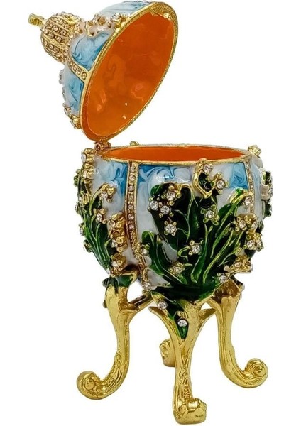 Faberge Yumurta Swarovski Taşlı Lüks Mücevher Kutusu Mavi Yeşil 12CM Hediyeli fırsatları