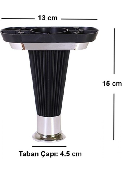 Akça Siyah Krom Mobilya - Tv Ünitesi- Komidin - Sehpa Ayağı 15 cm 16 Adet