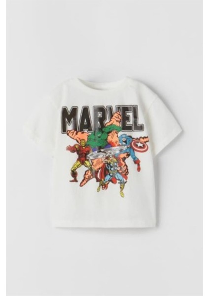 Mojo Bebek Mojo Erkek Çocuk Marvel Desenli T-Shirt 1821 Beyaz