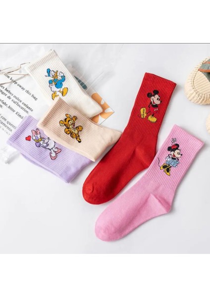 5’li Çizgi Mickey Mouse Sevimli Karakterli Neşeli Kolej Tenis Çorap