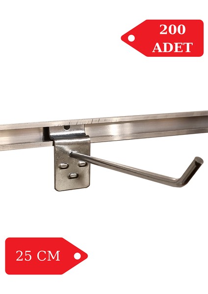 200 Adet 25 cm Kanallı Pano Kancası Raf Askısı