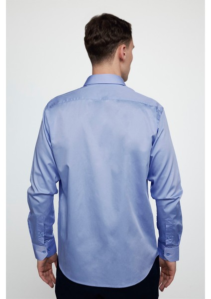 Klasik Fit Pamuk Saten Erkek Mavi Gömlek fırsatları