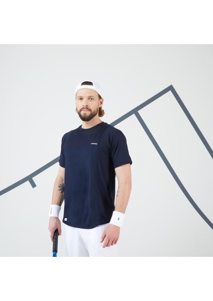 ARTENGO Erkek Kısa Kollu Tenis Tişörtü - Lacivert / Beyaz - DRY RN
