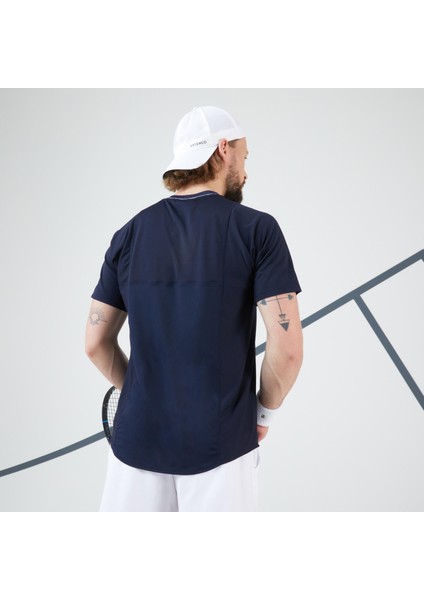 ARTENGO Erkek Kısa Kollu Tenis Tişörtü - Lacivert / Beyaz - DRY RN