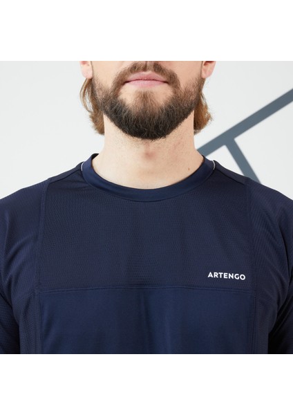 ARTENGO Erkek Kısa Kollu Tenis Tişörtü - Lacivert / Beyaz - DRY RN
