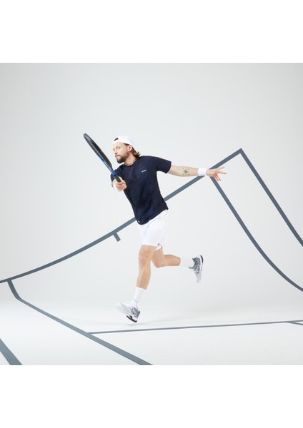 ARTENGO Erkek Kısa Kollu Tenis Tişörtü - Lacivert / Beyaz - DRY RN